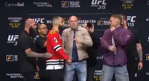VÍDEO: Belal Muhammad e Jack Della Maddalena são separados por Dana White em encarada antes do UFC 315